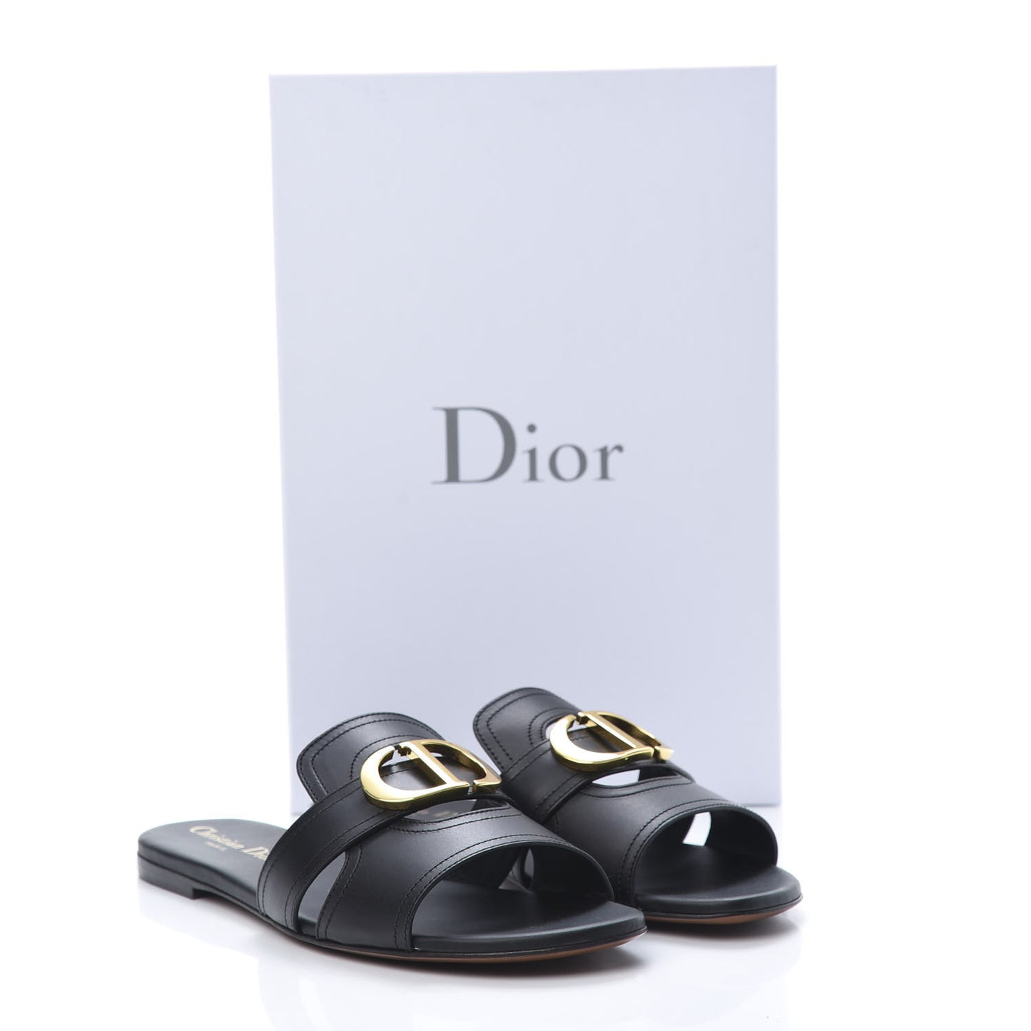 Calfskin 30 Montaigne Flat Slide Sandals 38 Black