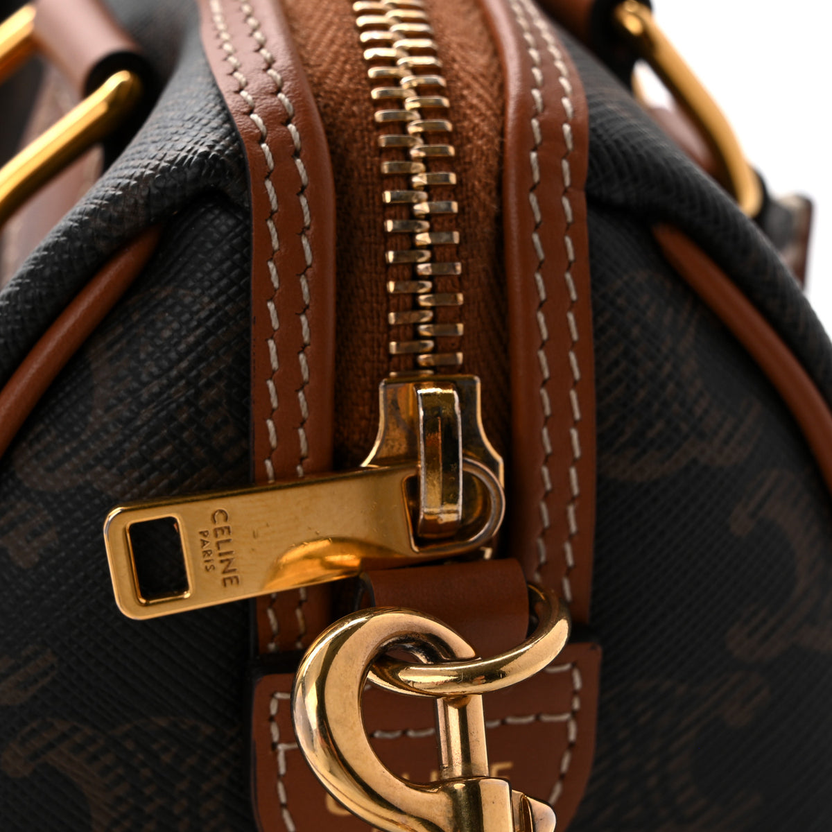 Triomphe Canvas Calfskin Small Boston Bag Tan