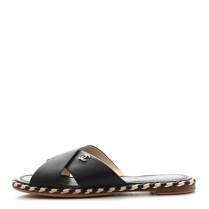 Chanel Lambskin Braided Mule Sandals 40 Black 1 of 11