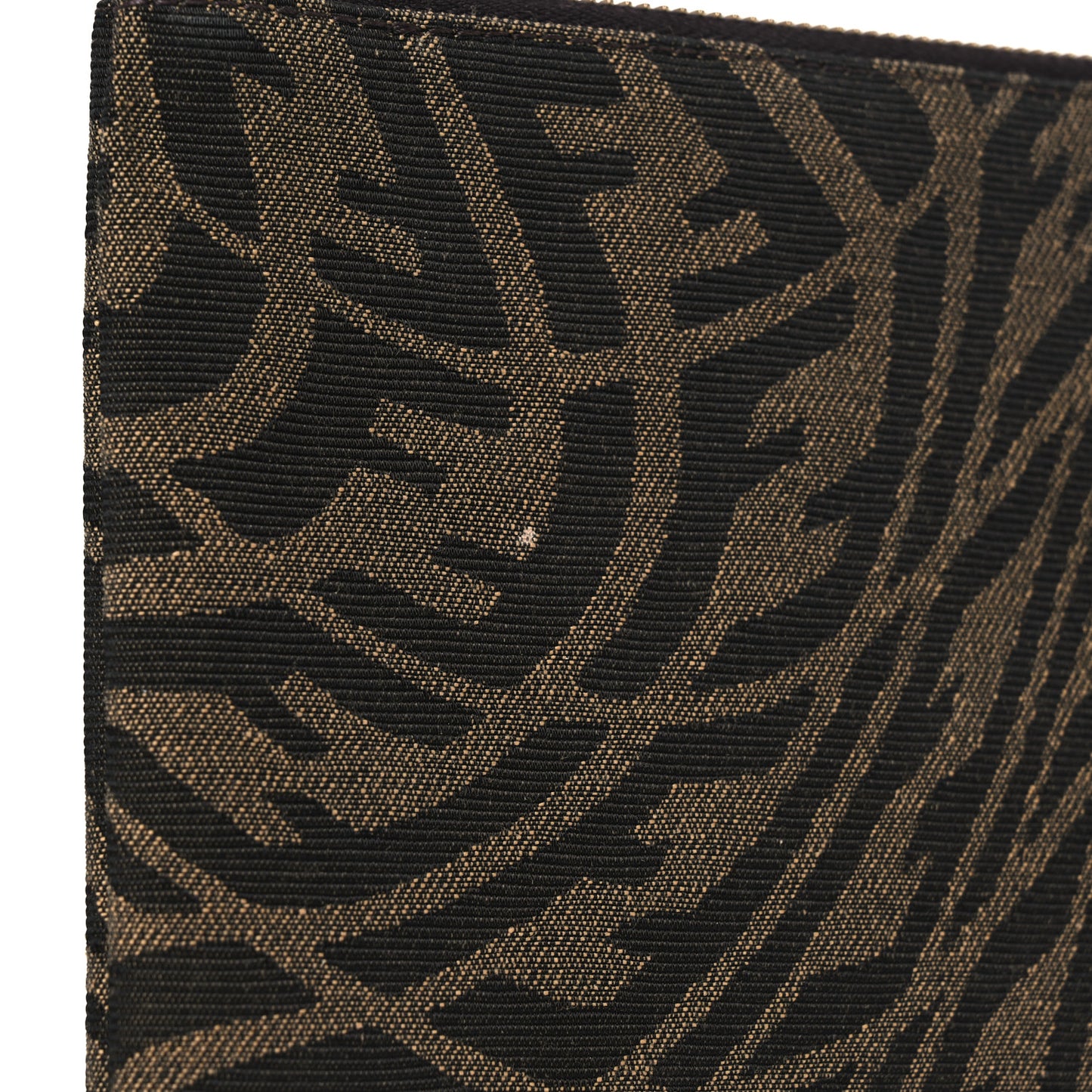 X SARAH COLEMAN Fabric Jacquard Vitello King FF Vertigo Medium Flat Pouch Tobacco Moro Black