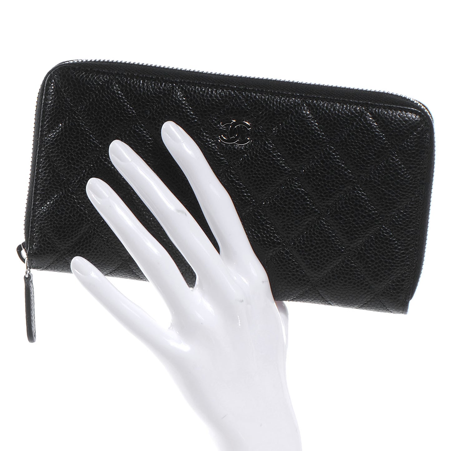 Caviar Quilted Zip Around Wallet Black