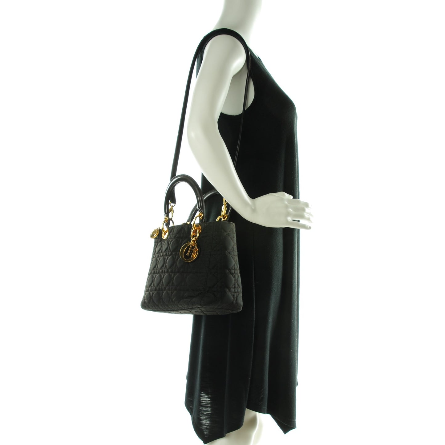 Nylon Cannage Medium Lady Dior Marron Fonce