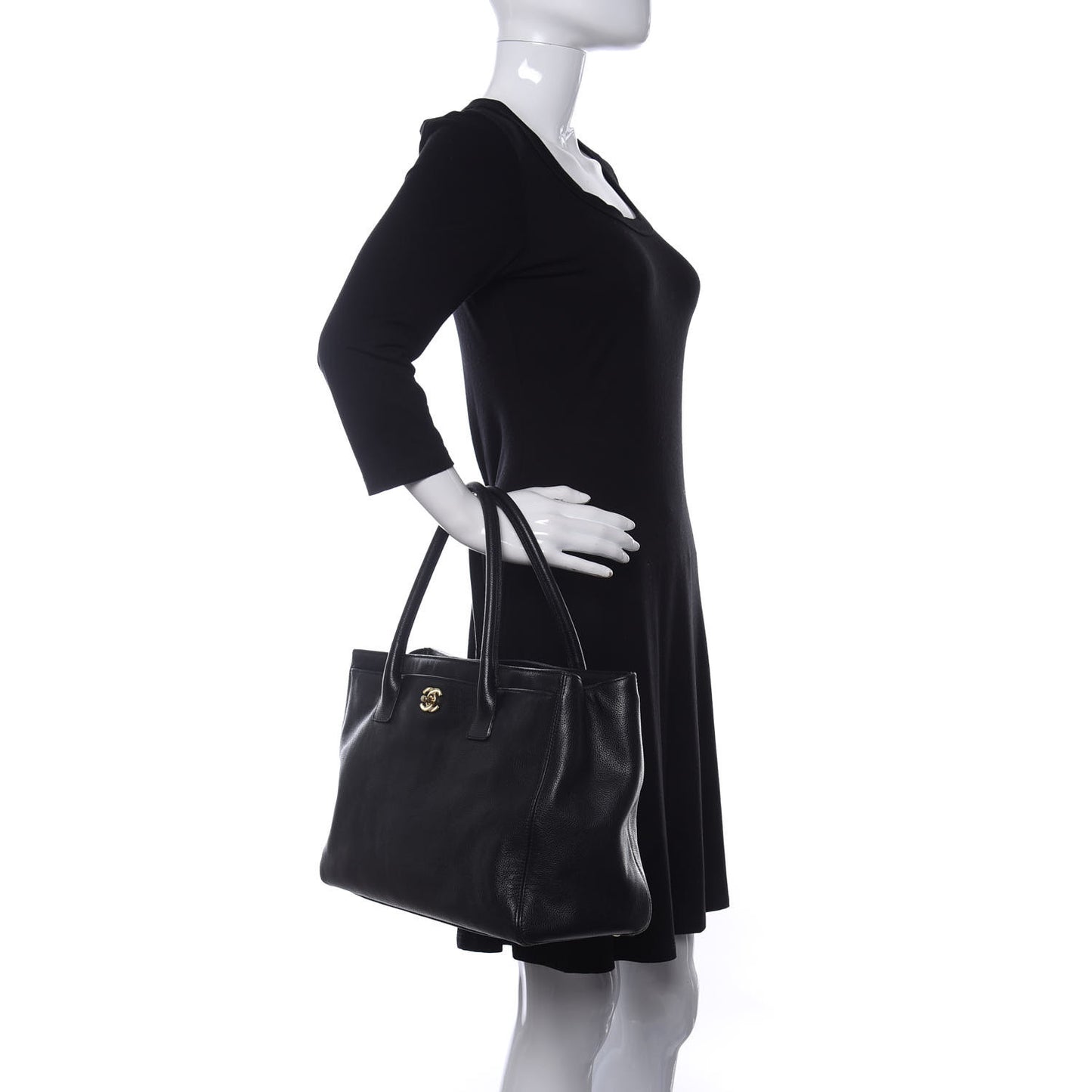 Calfskin Cerf Executive Shopper Tote Black