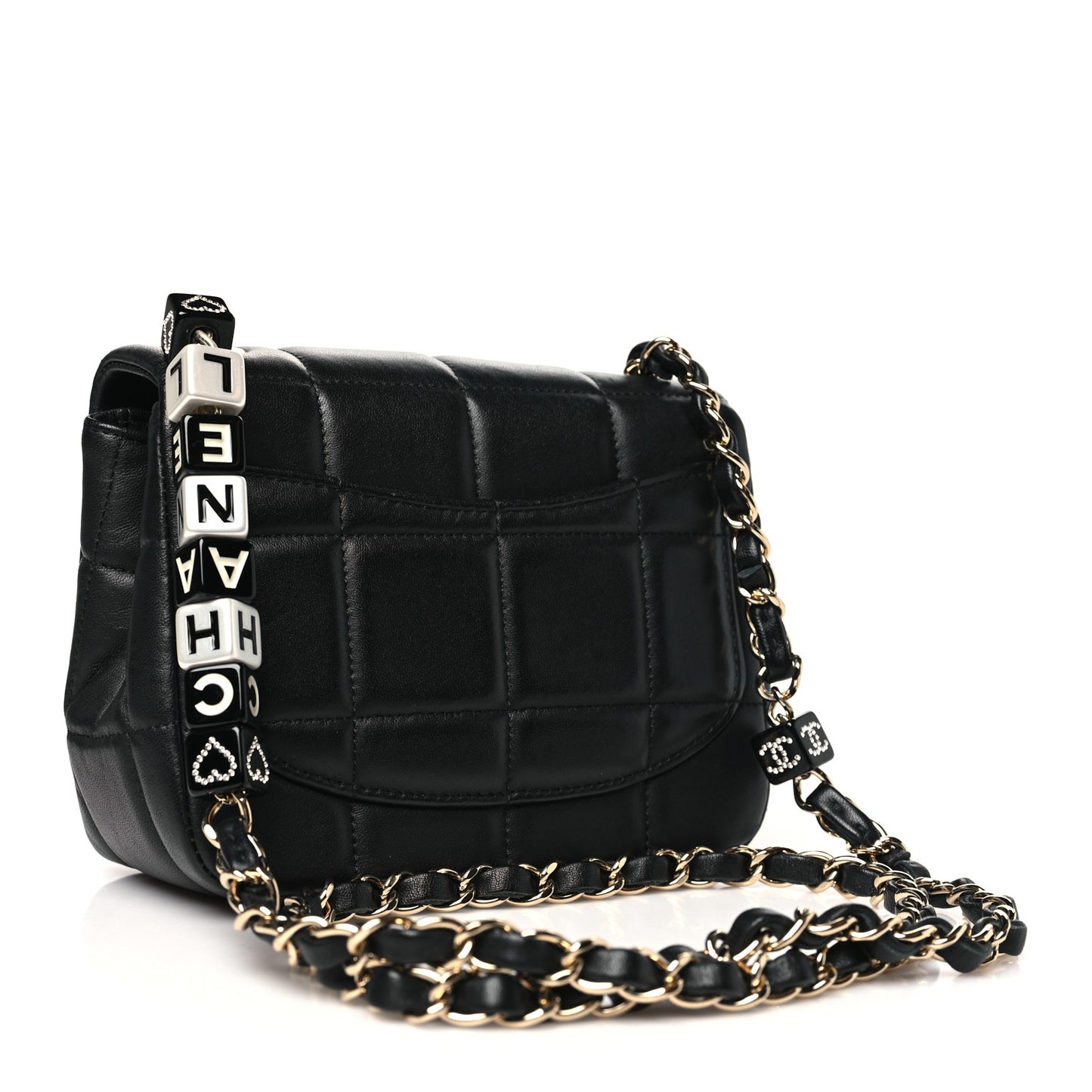 Lambskin Resin Crystal Square Quilted Mini Monacoco Flap Black