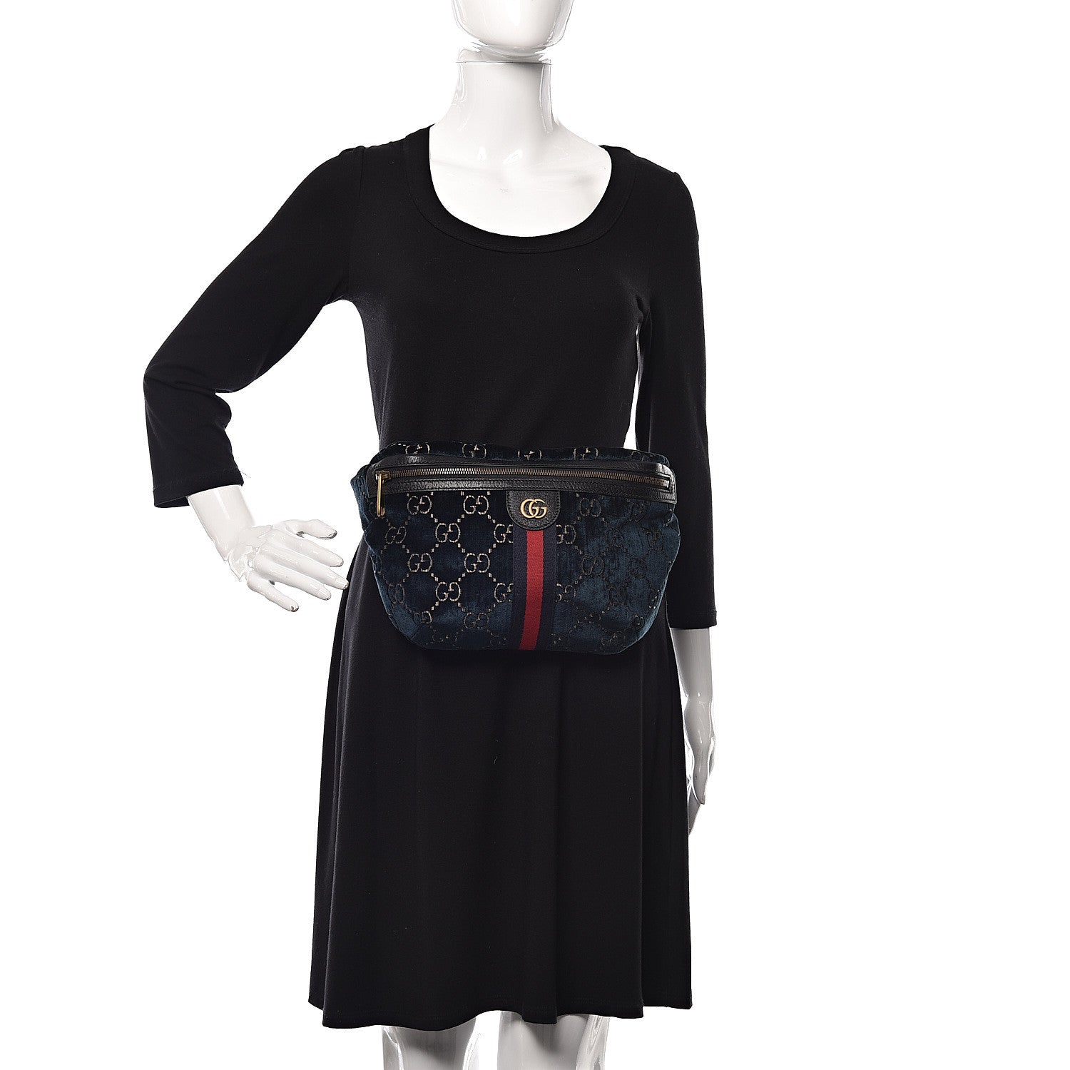 Gucci Velvet GG Monogram Web Belt Bag Blue Beige 2 of 9