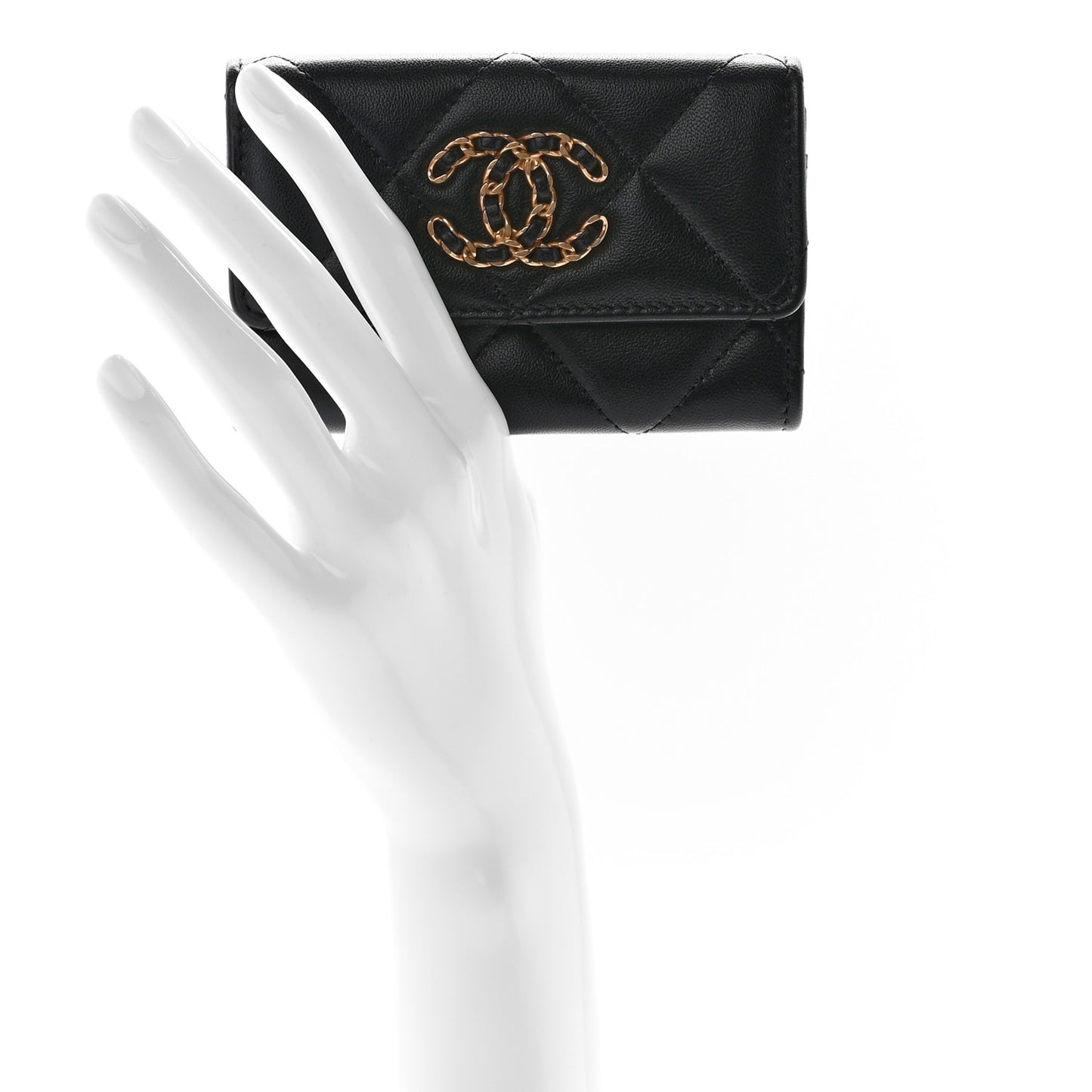 Lambskin Quilted Chanel 19 Flap Card Holder Black
