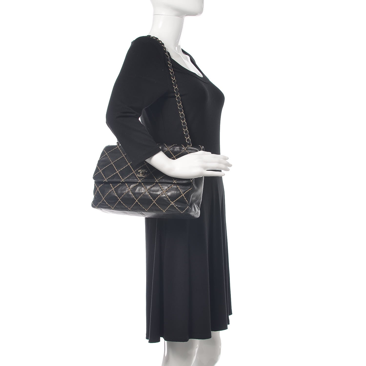Chanel Calfskin Wild Stitch Jumbo Flap Black 2 of 19