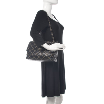 Chanel Calfskin Wild Stitch Jumbo Flap Black 2 of 19