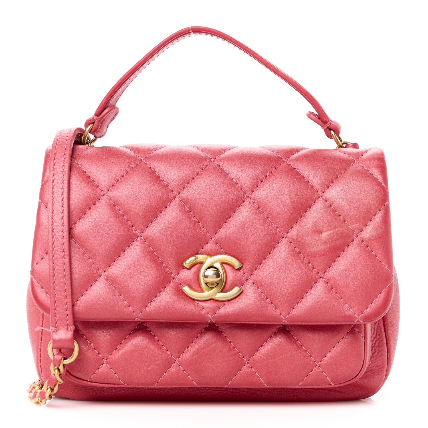 Chanel Metallic Calfskin Quilted Top Handle Flap Dark Pink 1 of 12