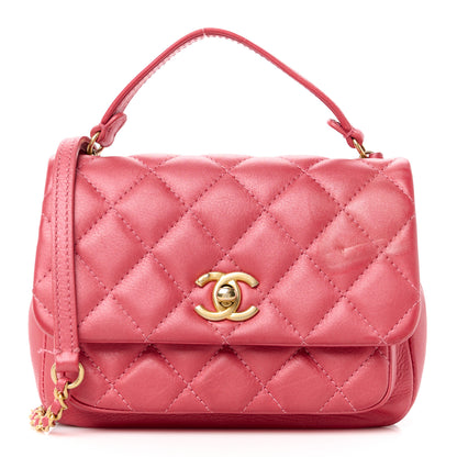 Chanel Metallic Calfskin Quilted Top Handle Flap Dark Pink 1 of 12