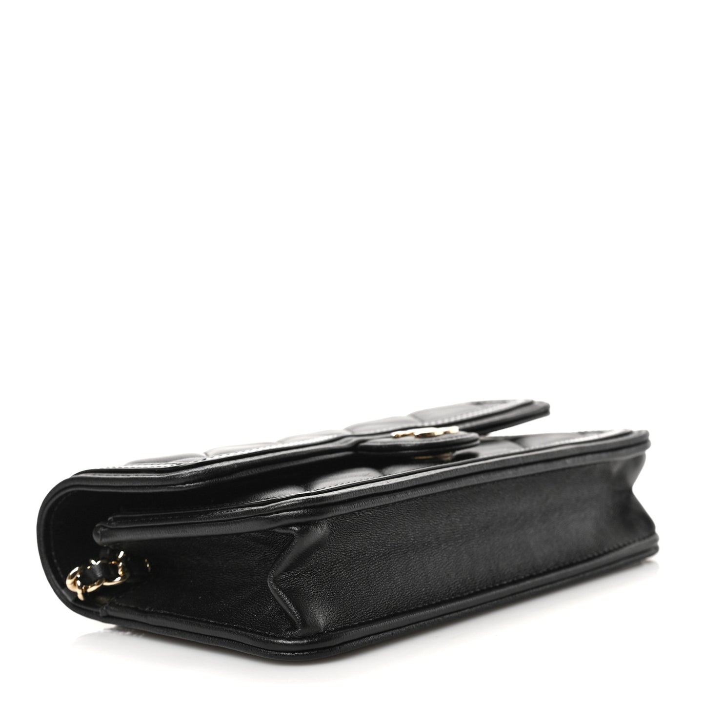 Lambskin Patent Calfskin Quilted Flap Phone Holder With Chain Black
