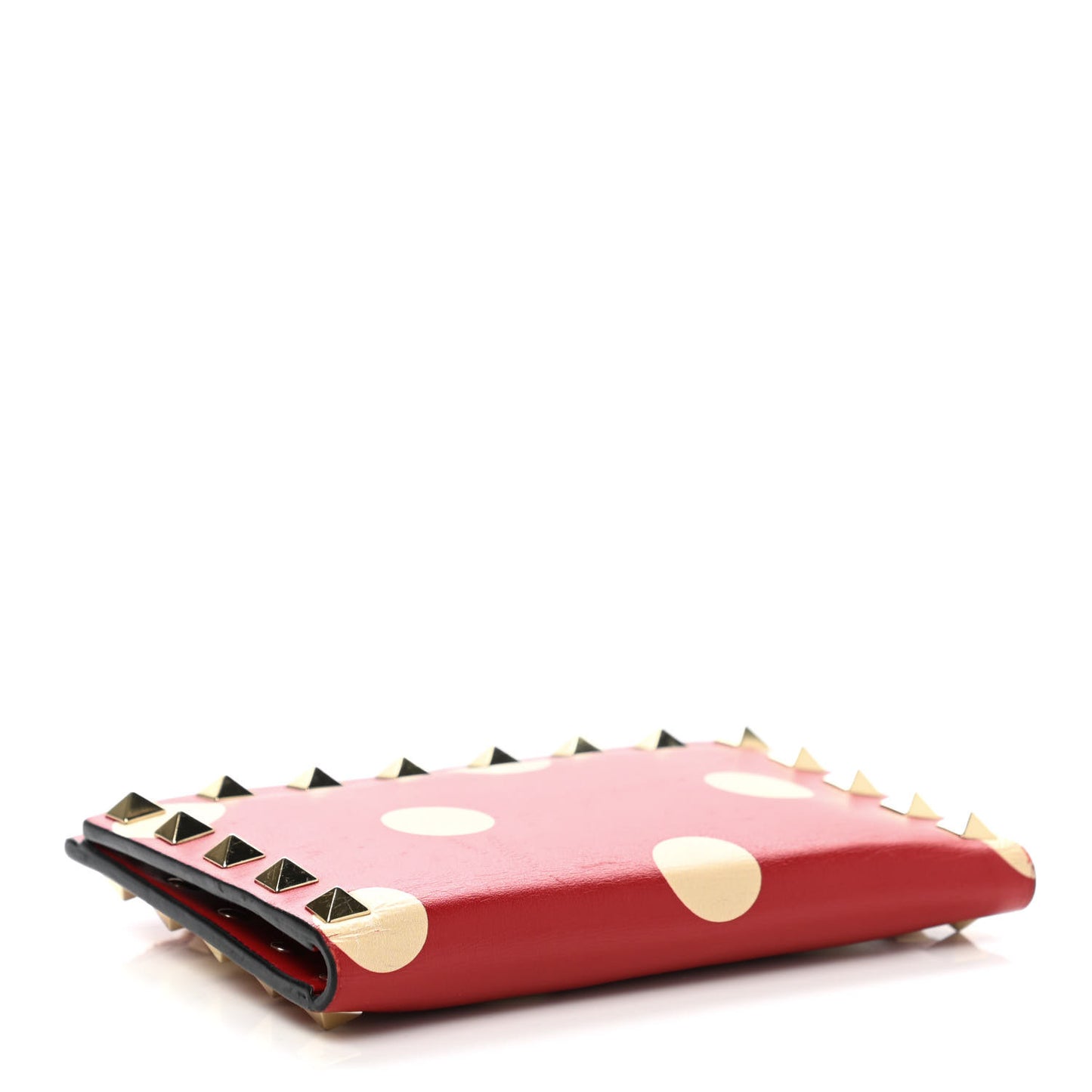 Calfskin Polka Dot Rockstud Coin Case Card Holder Red