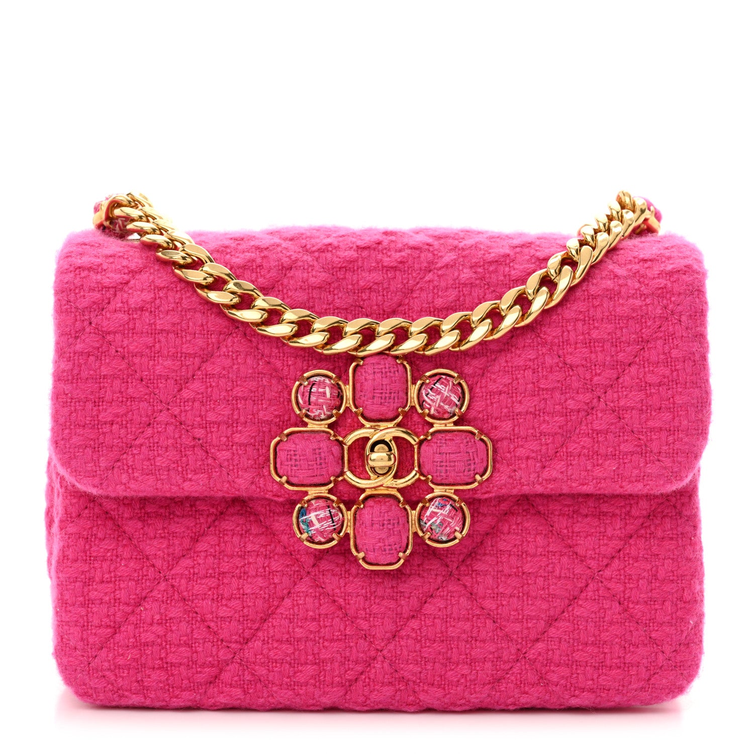Chanel Cashmere Tweed Quilted Mini Bijoux Flap Fuchsia 1 of 11