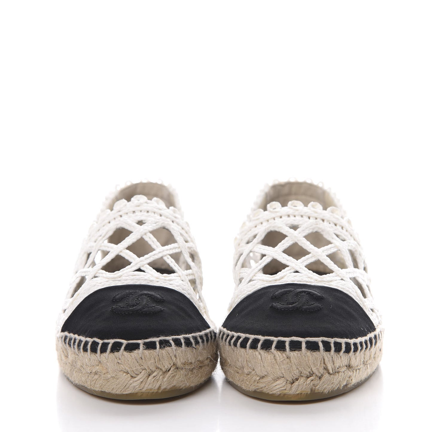 Woven Fabric Grosgrain CC Espadrilles 38 Beige Black