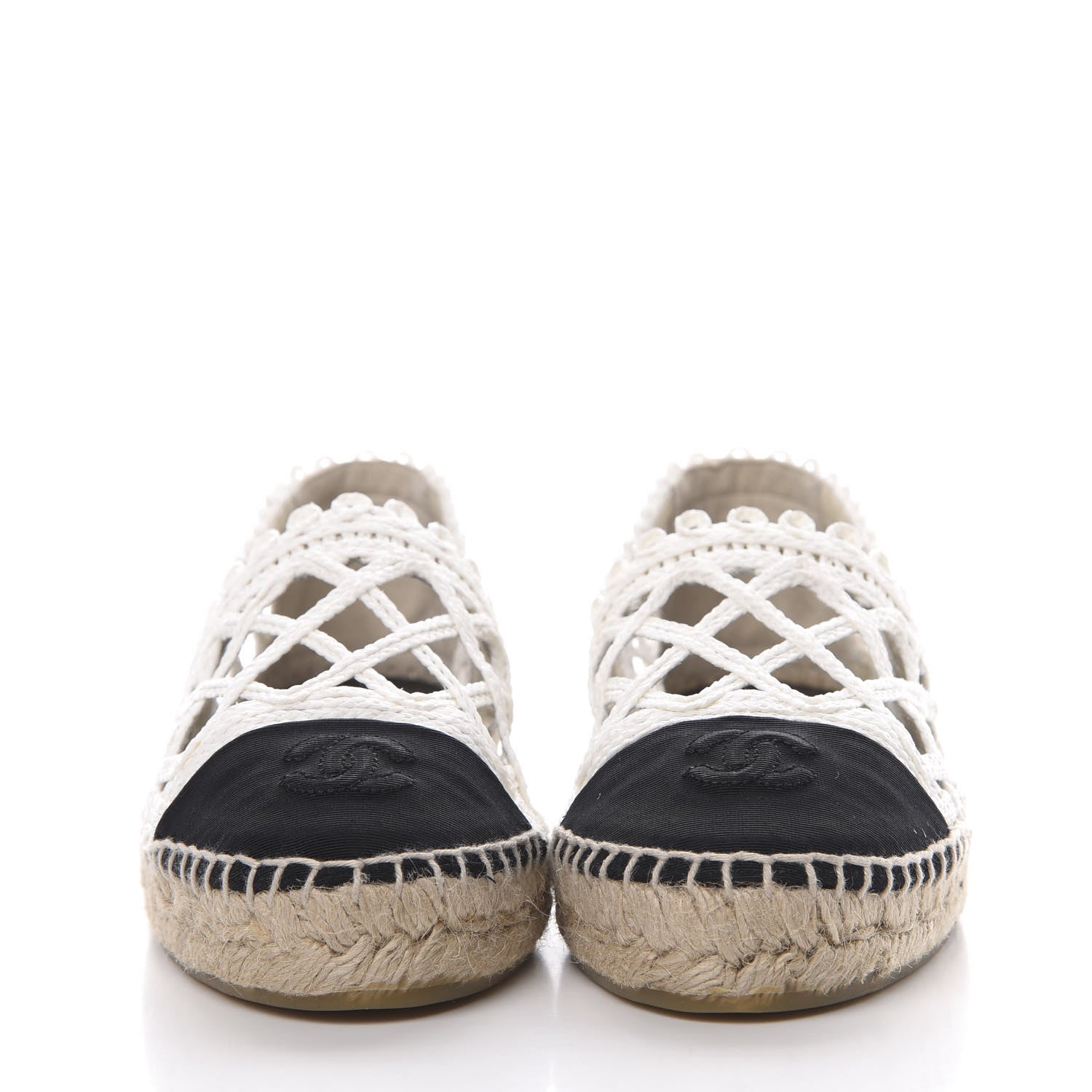 Chanel Woven Fabric Grosgrain CC Espadrilles 38 Beige Black 2 of 10