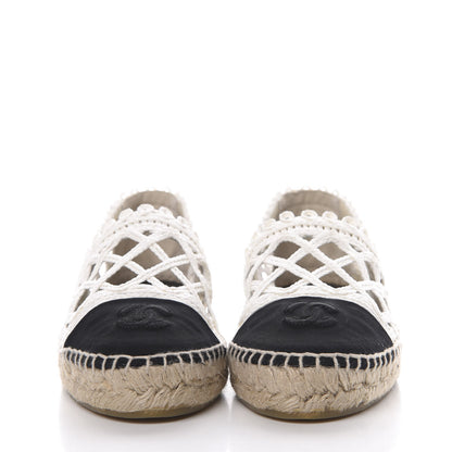 Chanel Woven Fabric Grosgrain CC Espadrilles 38 Beige Black 2 of 10