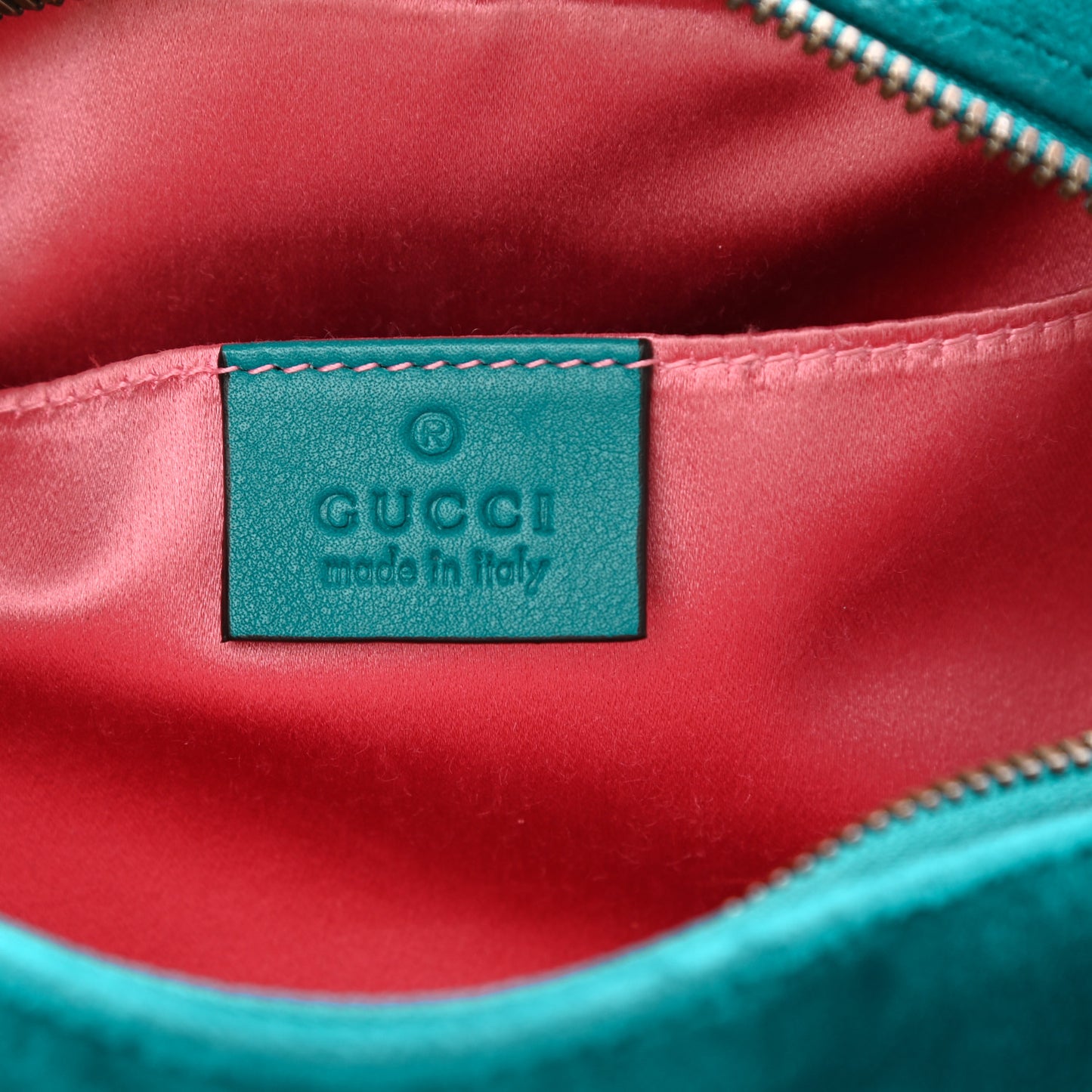Velvet Matelasse Small GG Marmont Chain Shoulder Bag Pavone Cyan