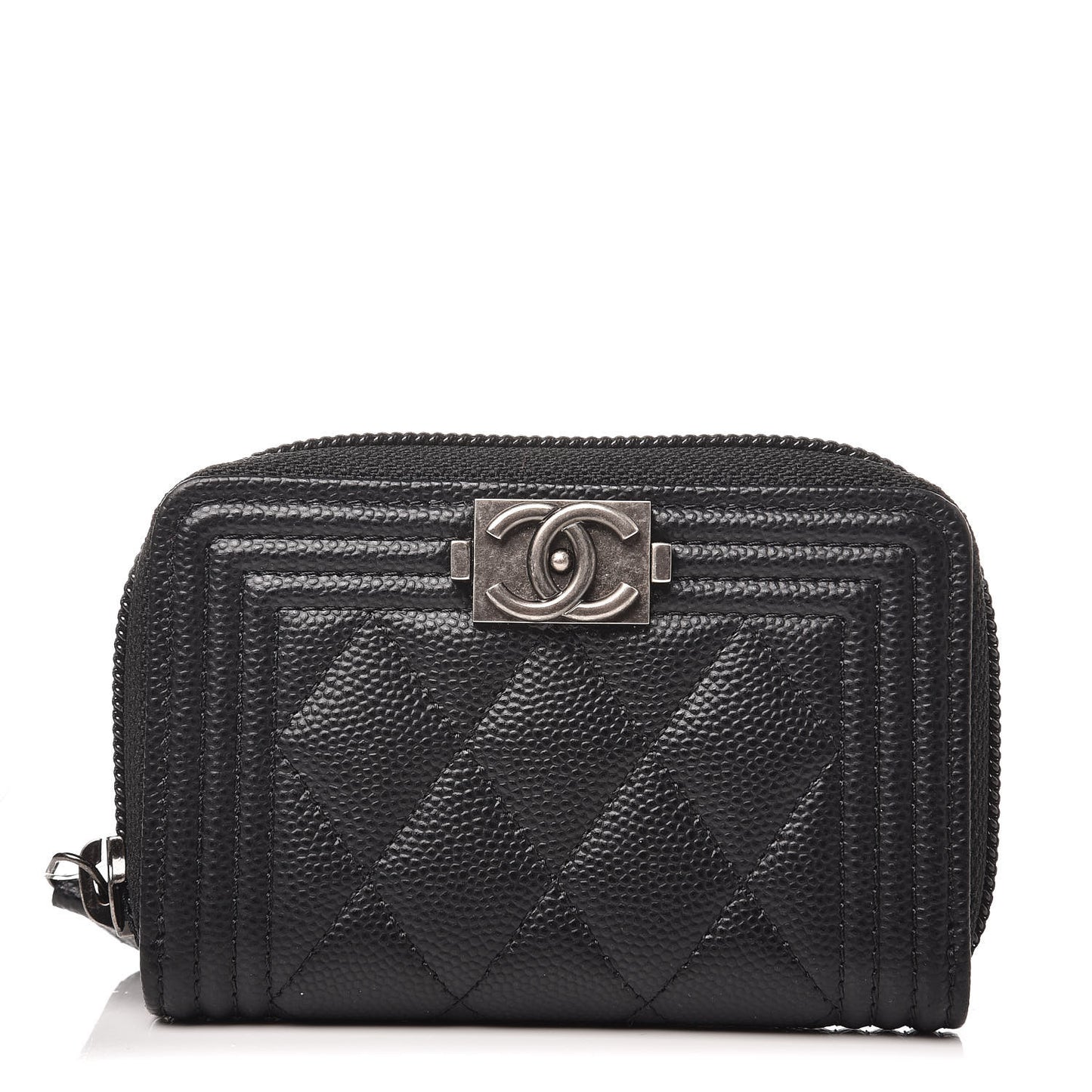 Caviar Quilted Boy Zip Around Coin Purse Wallet Black