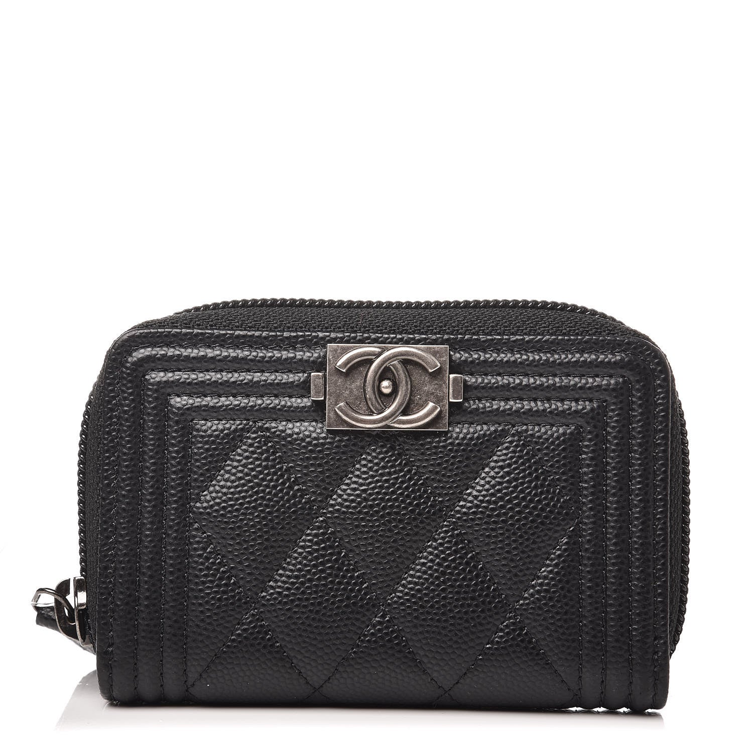Chanel Caviar Quilted Boy Zip Around Coin Purse Wallet Black 1 of 8