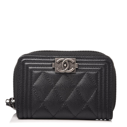 Chanel Caviar Quilted Boy Zip Around Coin Purse Wallet Black 1 of 8