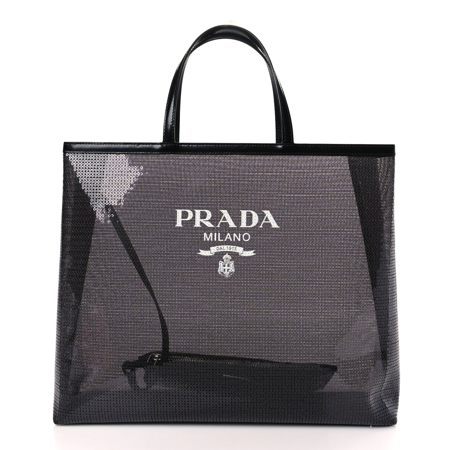 Mesh Sequin Spazzolato Logo Tote Black