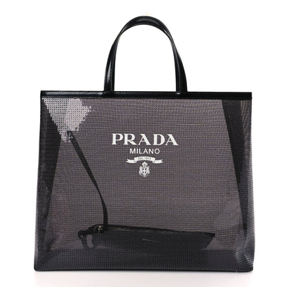 Prada Mesh Sequin Spazzolato Logo Tote Black 3 of 10