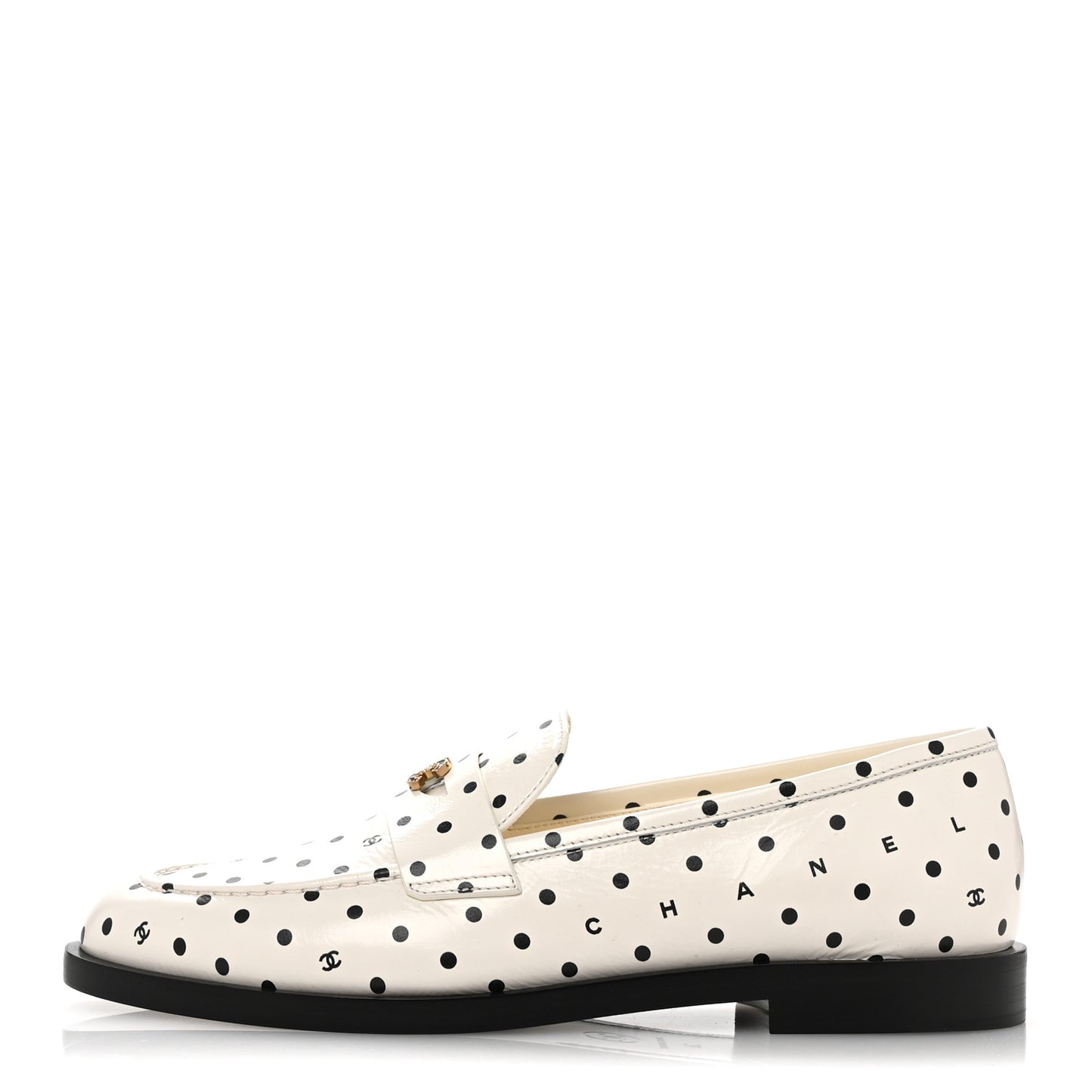 Printed Calfskin CC Dots Moccasin Loafers 36 Ivory Black