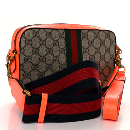 Gucci GG Supreme Monogram Textured Dollar Calfskin Web Ophidia Wristlet Shoulder Bag Beige Ebony Orange 3 of 10