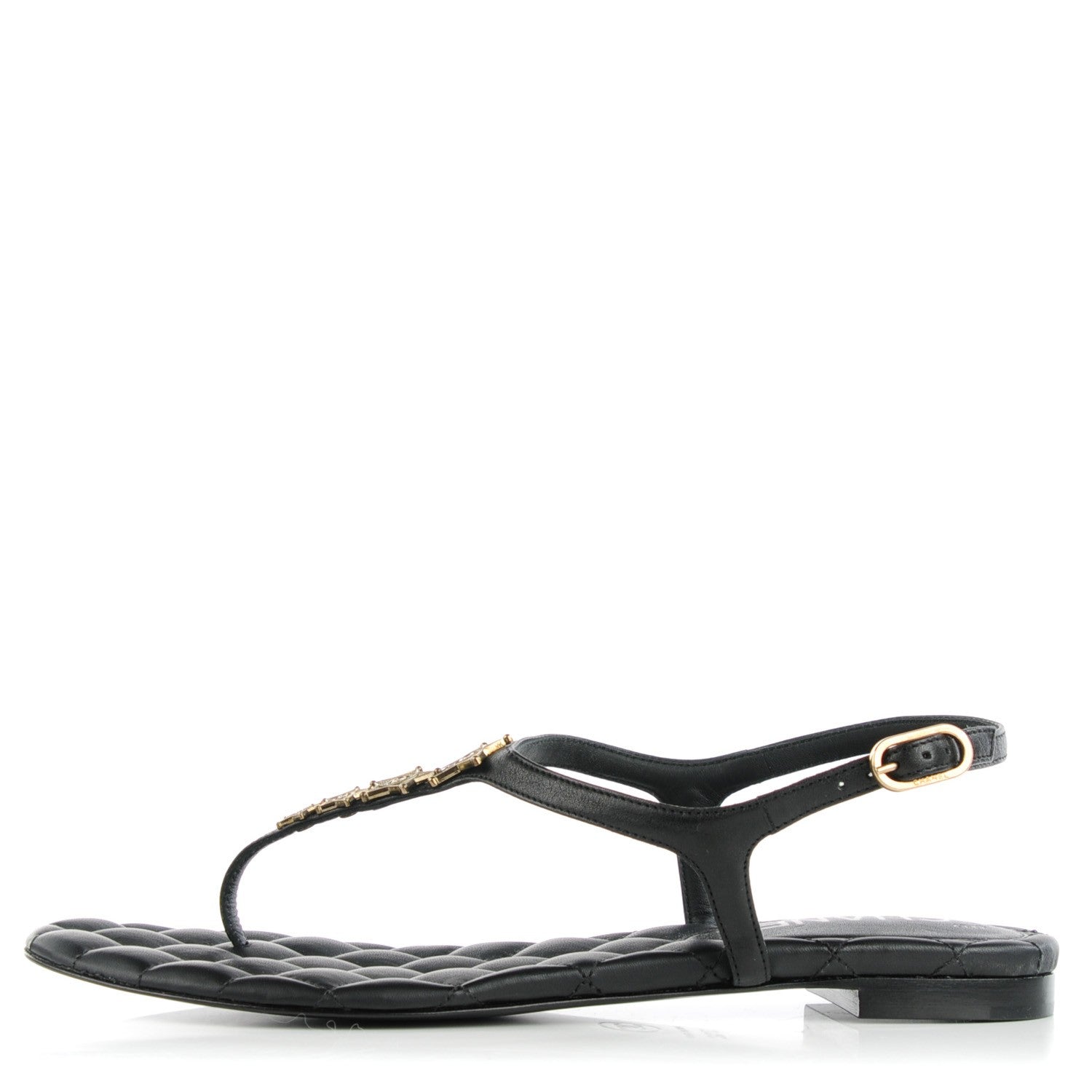 Chanel Calfskin Paris Dallas Quilted Star CC Thong Sandals Black 37.5 1 of 8