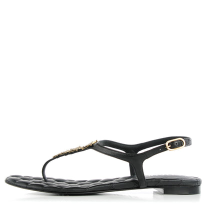 Chanel Calfskin Paris Dallas Quilted Star CC Thong Sandals Black 37.5 1 of 8