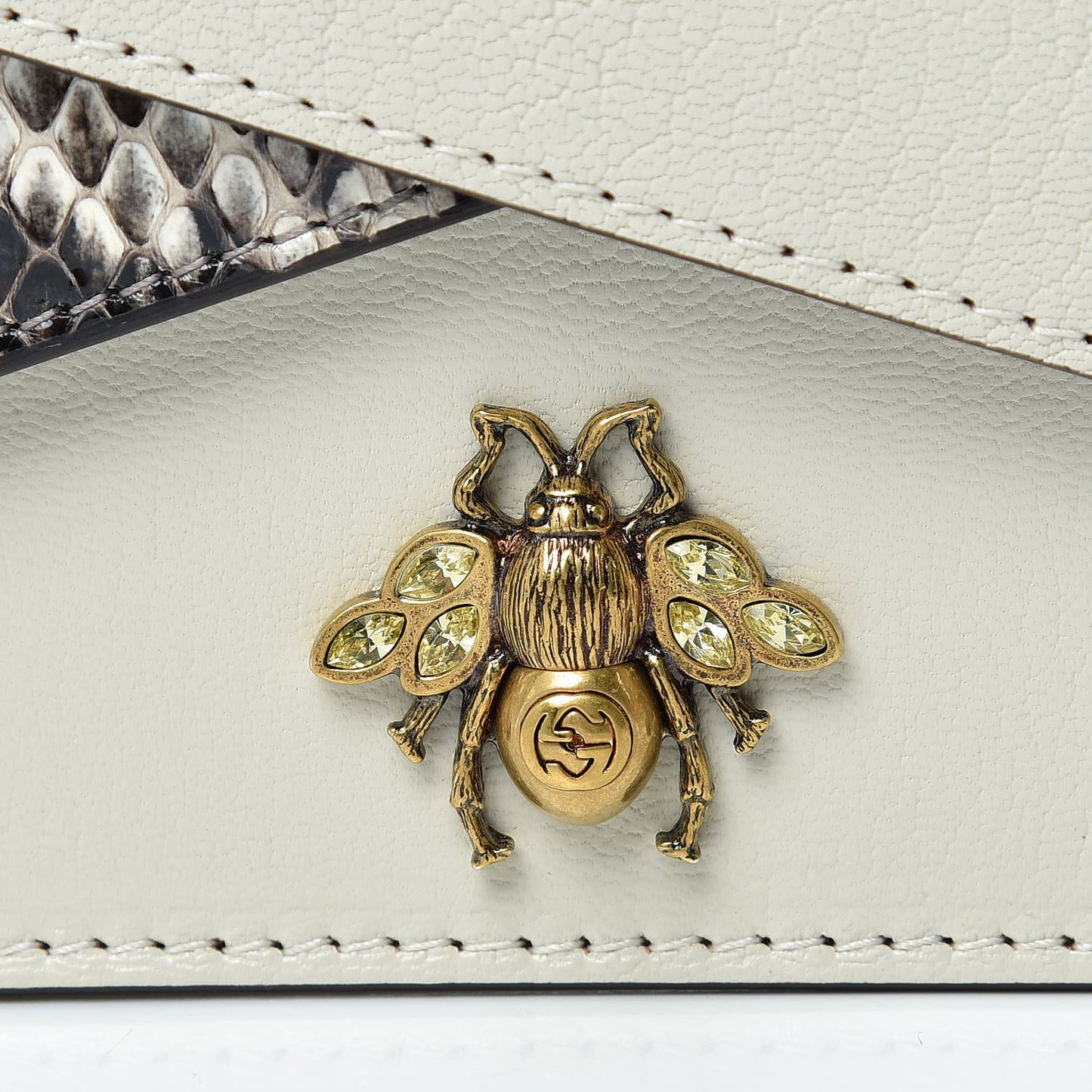 Calfskin Snakeskin Studded Small Ottilia Top Handle Bag White