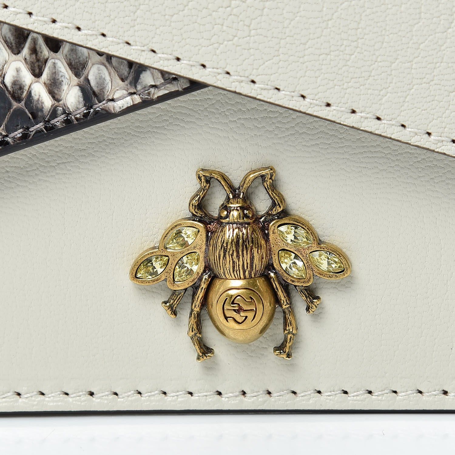 Gucci Calfskin Snakeskin Studded Small Ottilia Top Handle Bag White 12 of 14