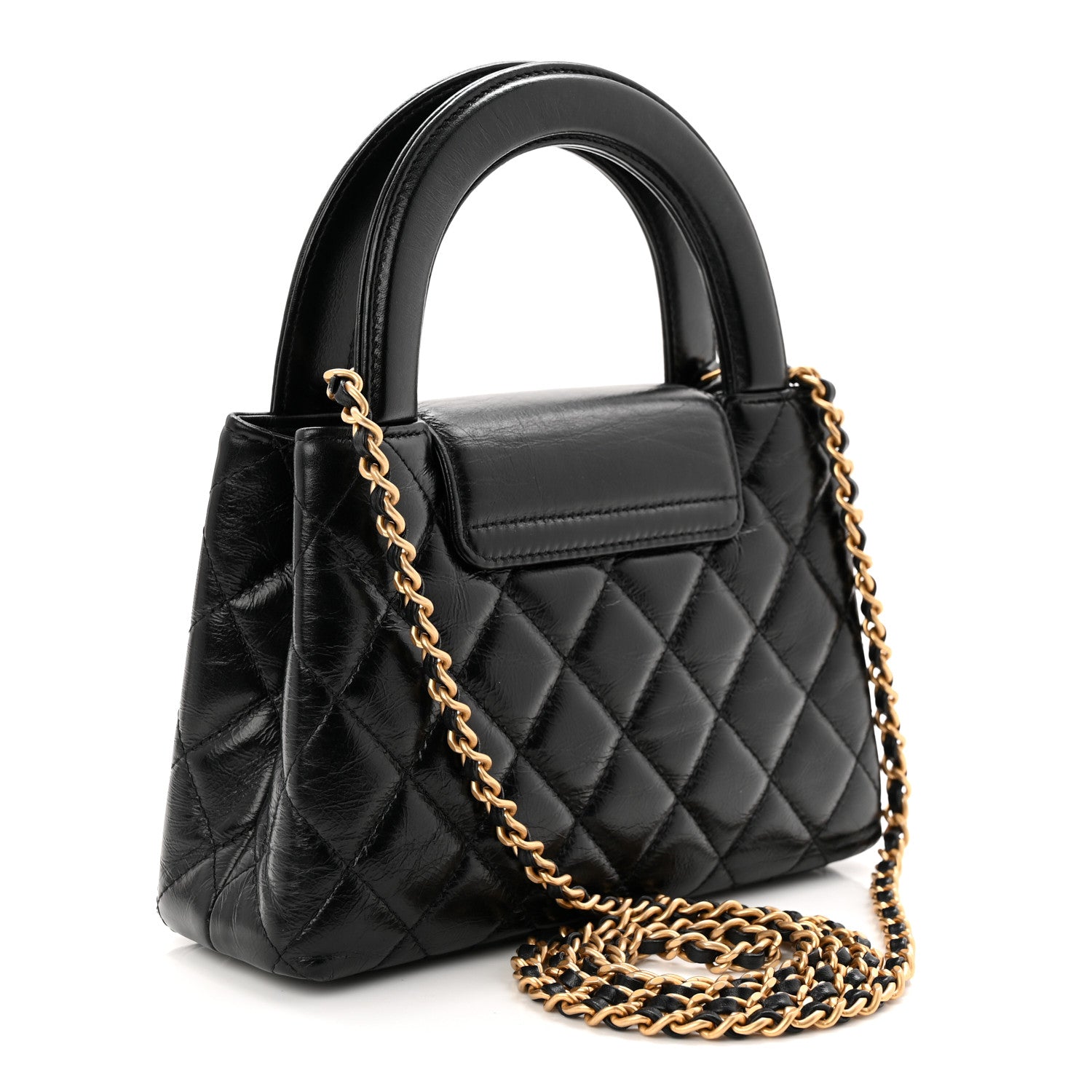 Chanel Shiny Aged Calfskin Quilted Nano Kelly Shopper Black 3 of 10
