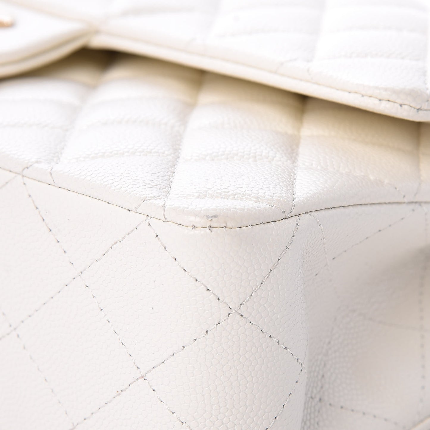 Caviar Quilted Medium Double Flap White