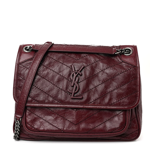 Crinkled Calfskin Matelasse Monogram Medium Niki Chain Satchel Rouge Legion