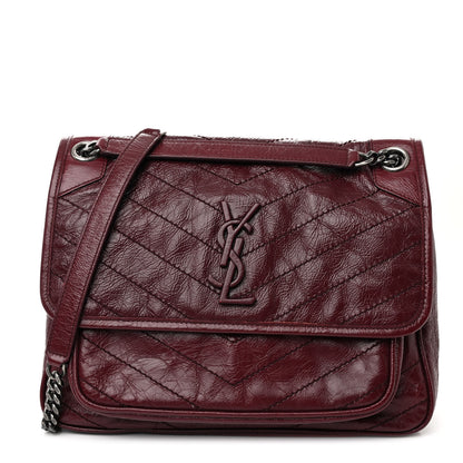 Saint Laurent Crinkled Calfskin Matelasse Monogram Medium Niki Chain Satchel Rouge Legion 1 of 10