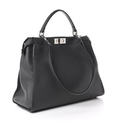 Fendi Cuoio Romano Selleria Bi-Color Large Peekaboo Iconic Satchel Asfalto Latte 3 of 13