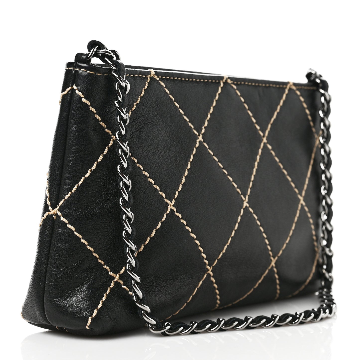 Lambskin Surpique Stitch Pochette Black