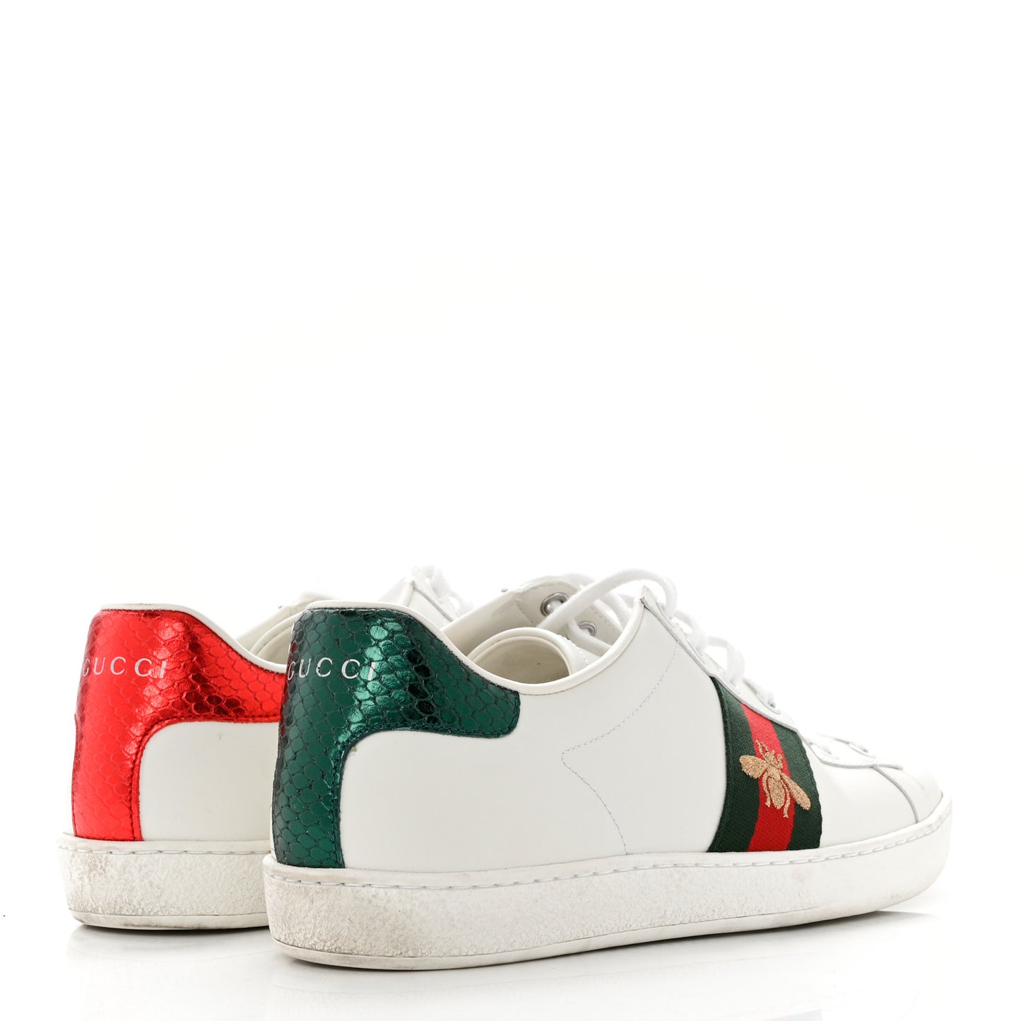 Calfskin Ayers Bee Embroidered Womens Ace Sneakers 39.5 White Green