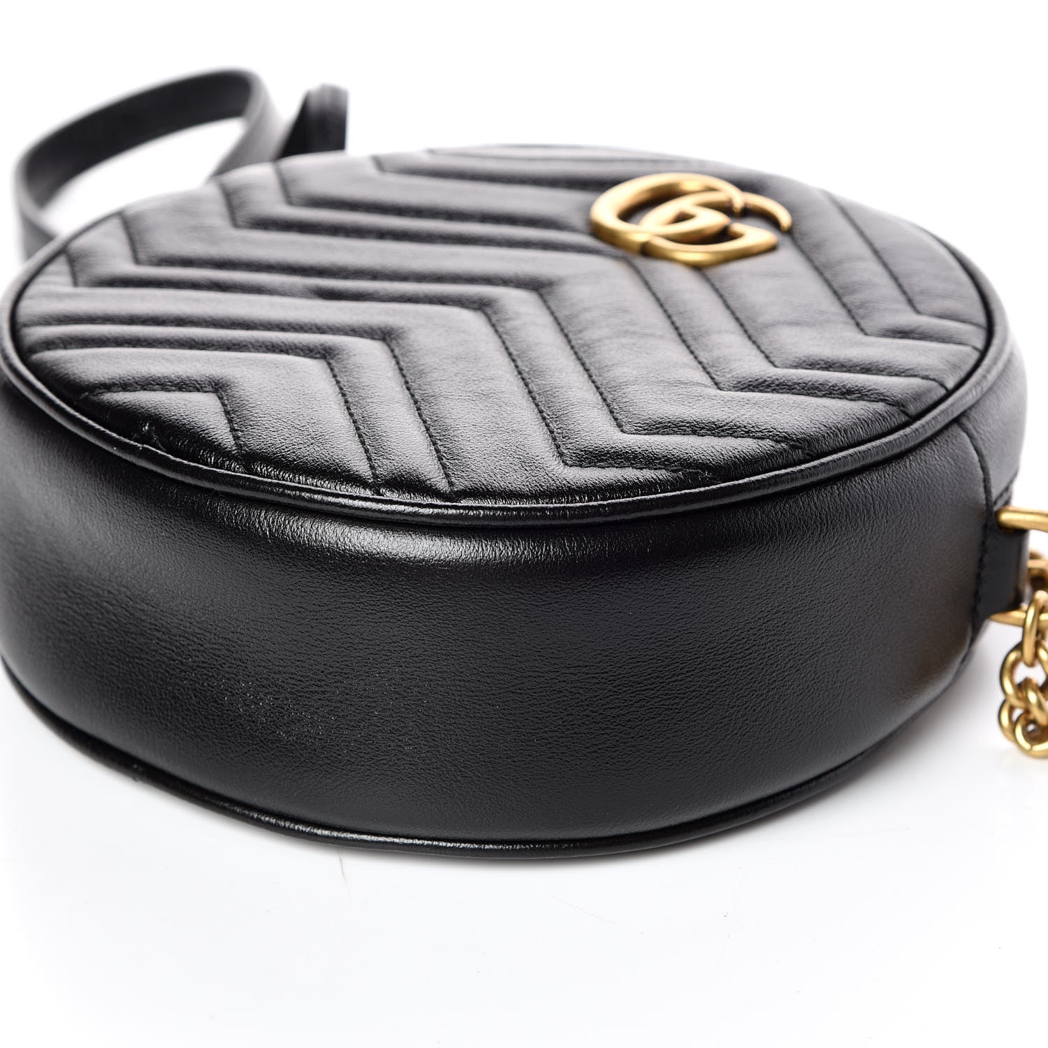 Gucci Azalea Calfskin Matelasse Heart Mini GG Marmont Round Shoulder Bag Black 6 of 9