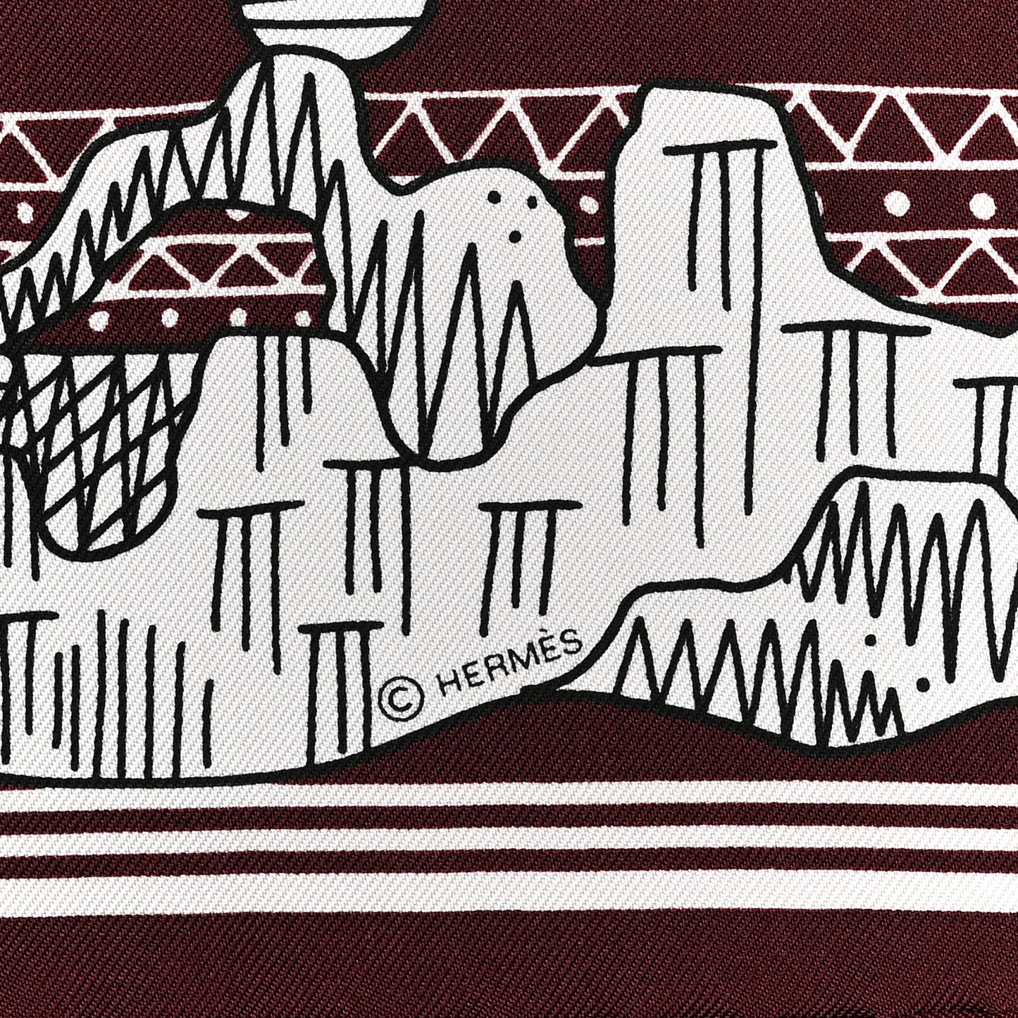Silk Les Canyons Etoiles Bandana Scarf 55 Bordeaux White Black
