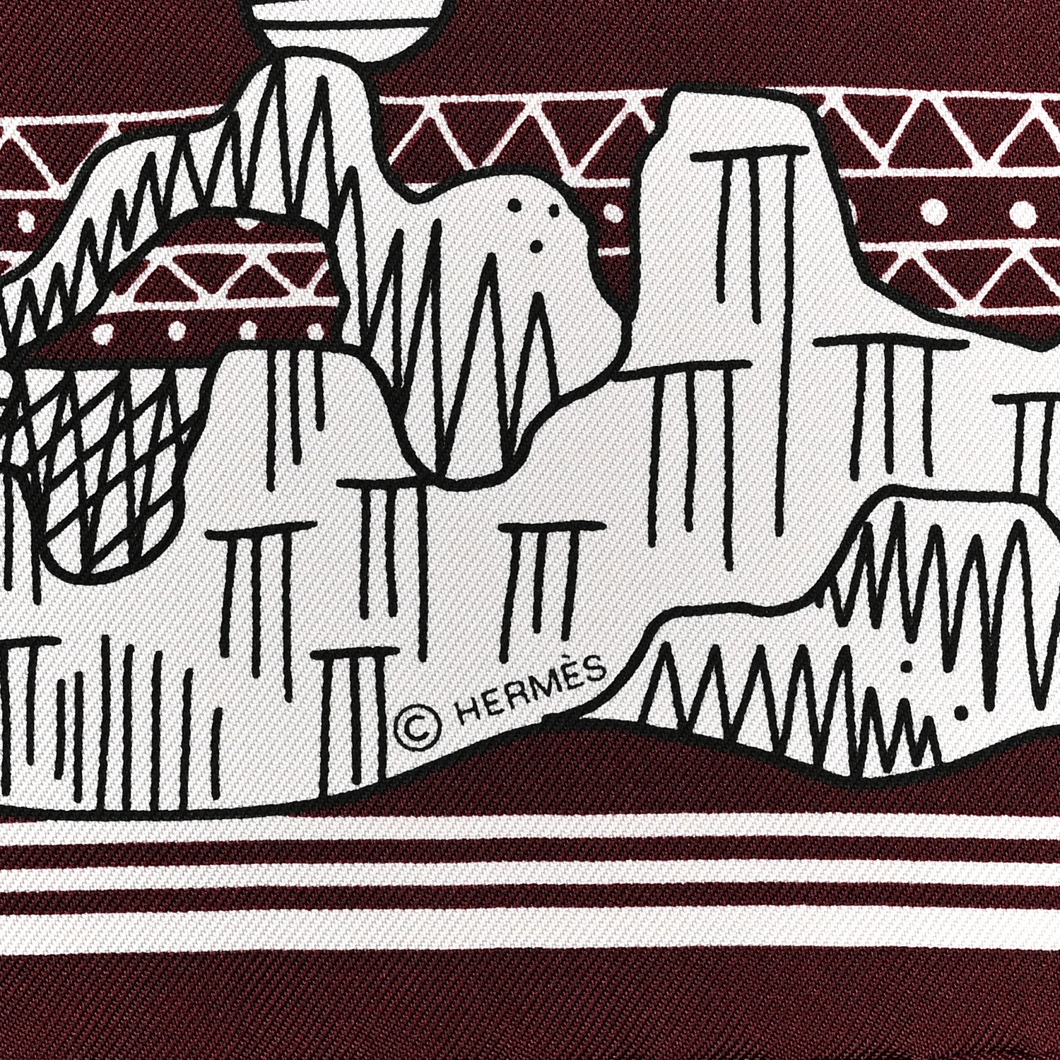 Hermes Silk Les Canyons Etoiles Bandana Scarf 55 Bordeaux White Black 4 of 5