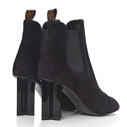 Louis Vuitton Suede Monogram Uniformes Cap Toe Chelsea 80mm Ankle Boots 37.5 Black 4 of 8