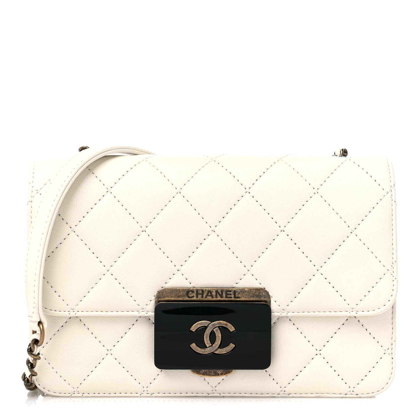 Sheepskin Quilted Mini Beauty Lock Flap White