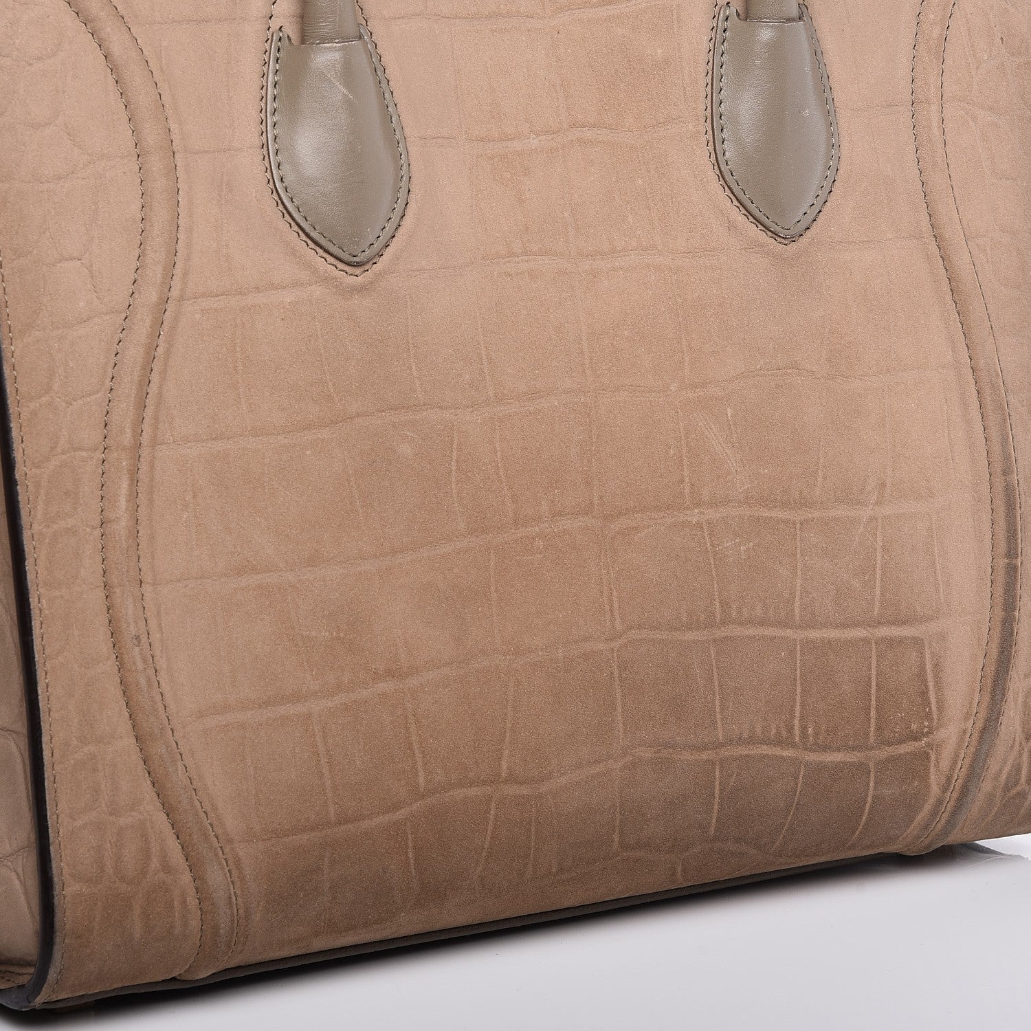 Celine Crocodile Embossed Nubuck Medium Phantom Luggage Beige 4 of 11