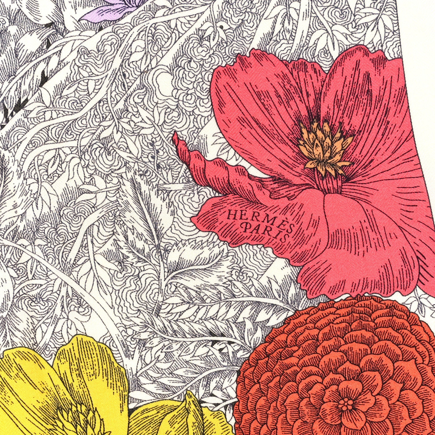 Hermes Cashmere Silk Retour a la Nature Shawl 140 White Black Multicolor 4 of 4