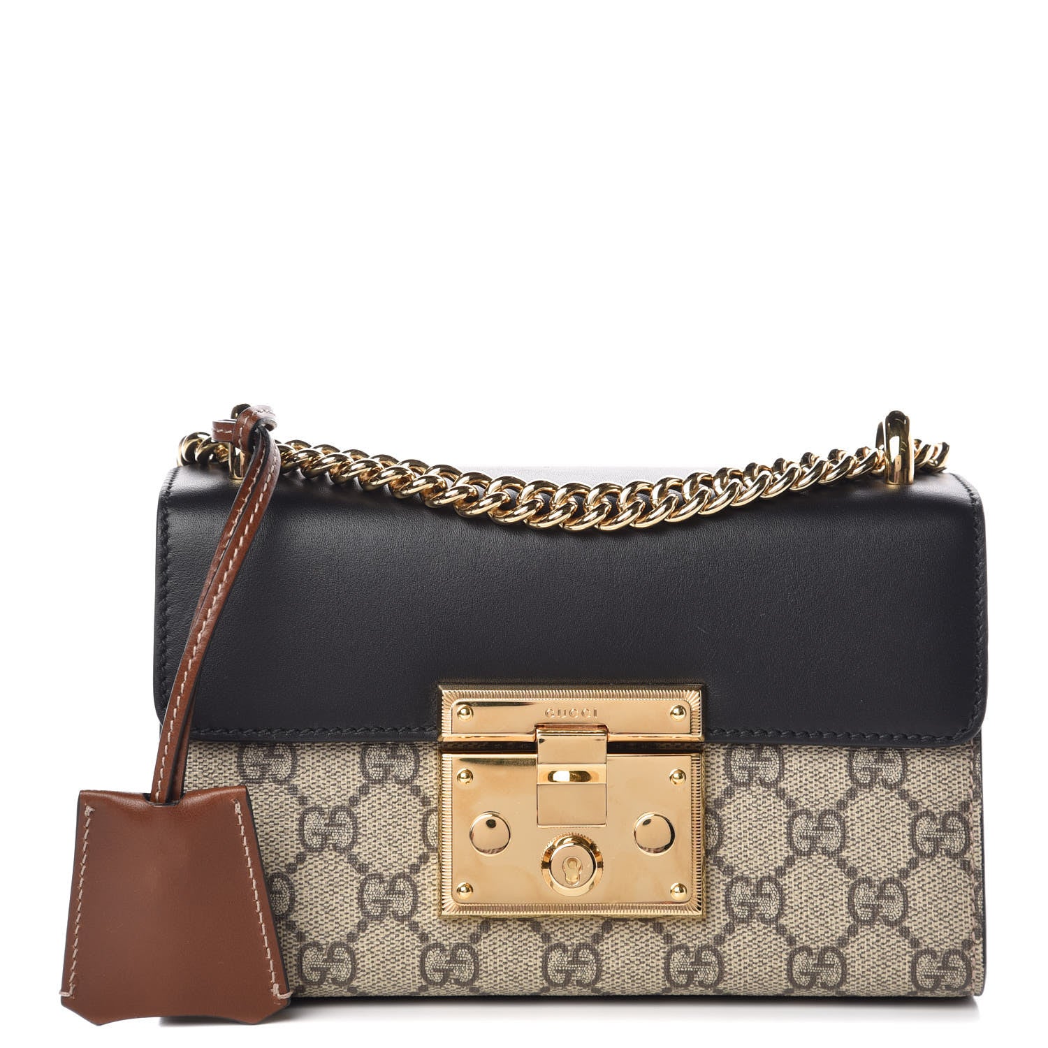 Gucci GG Supreme Monogram Calfskin Small Padlock Shoulder Bag Beige Black Cuir 1 of 11