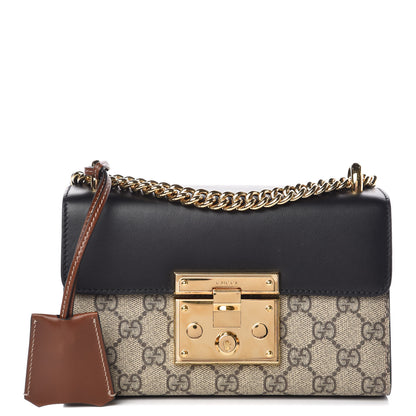 Gucci GG Supreme Monogram Calfskin Small Padlock Shoulder Bag Beige Black Cuir 1 of 11
