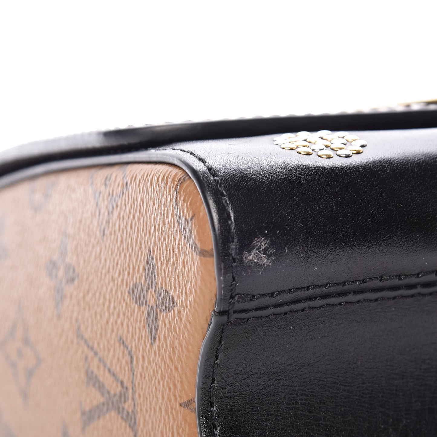 Calfskin Reverse Monogram Studded Twist Shoulder Bag MM Black Gold