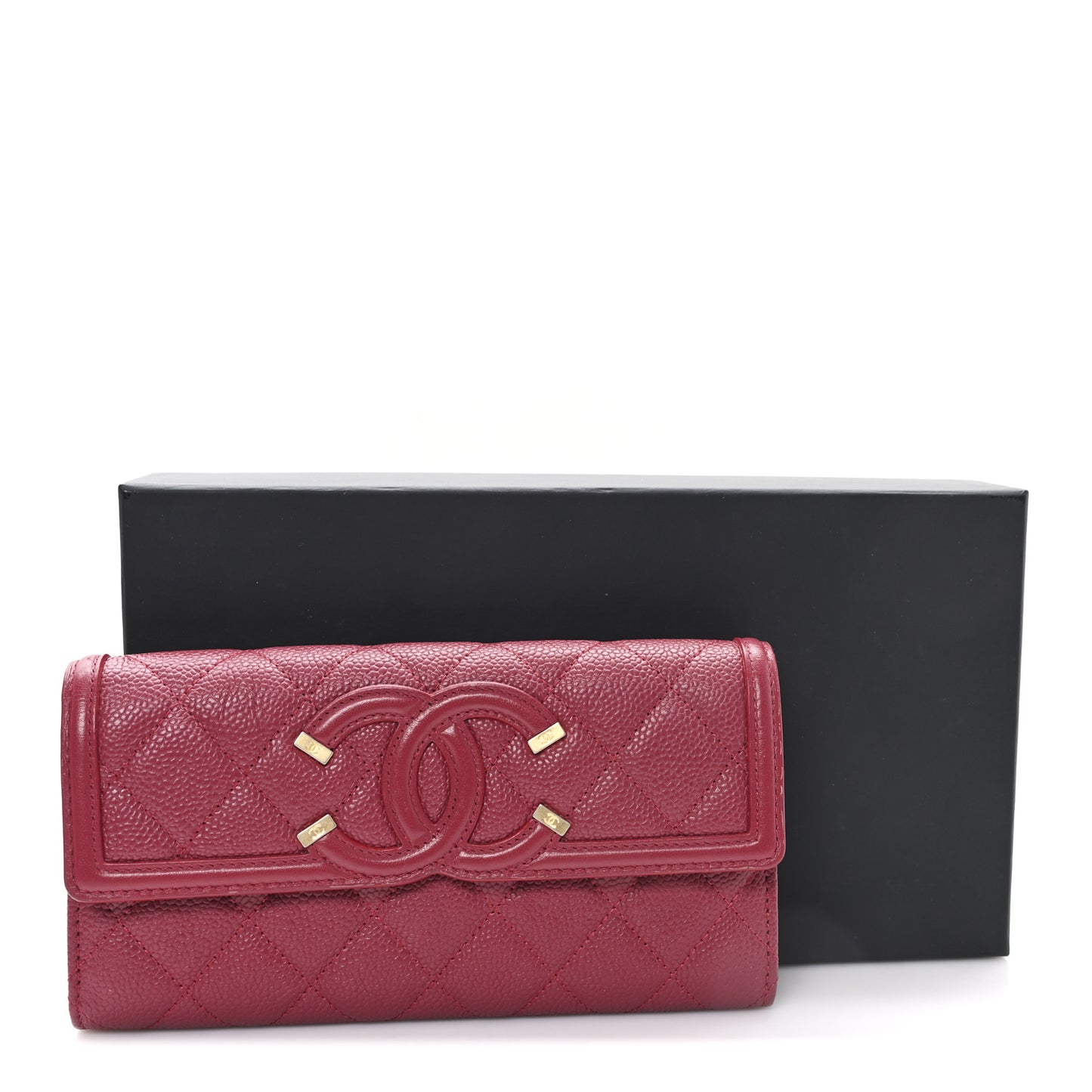 Caviar Quilted Large Filigree Gusset Flap Wallet Dark Pink